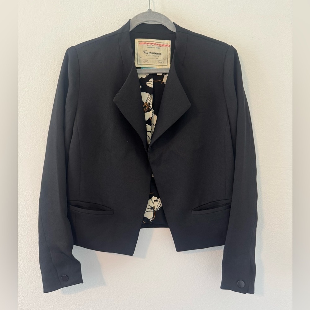 Cartonnier by Anthropologie Black Open Front Blazer Career Office Evening Size 4